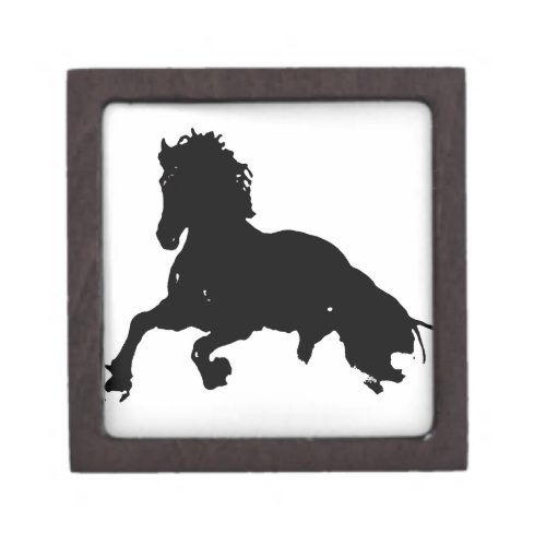 Black White Running Horse Silhouette Jewelry Box