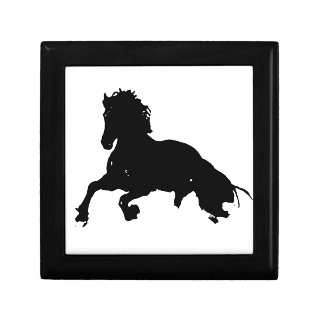 Black White Running Horse Silhouette Jewelry Box (Front)