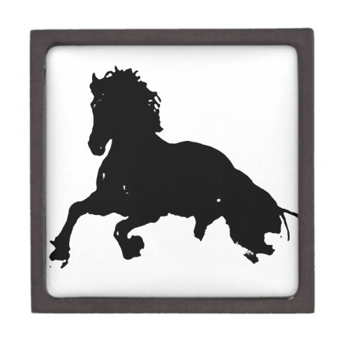 Black White Running Horse Silhouette Jewelry Box