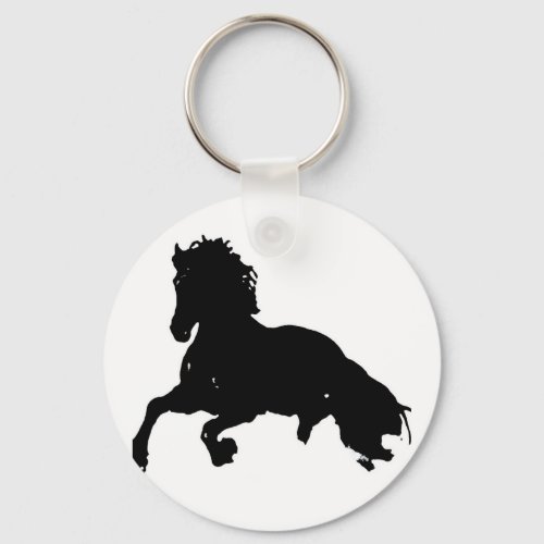 Black White Running Horse Silhouette Keychain