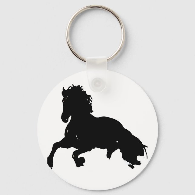 Black White Running Horse Silhouette Keychain (Front)