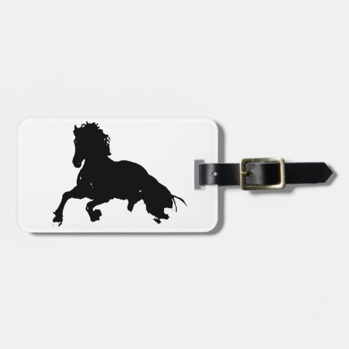Black White Running Horse Silhouette Luggage Tag