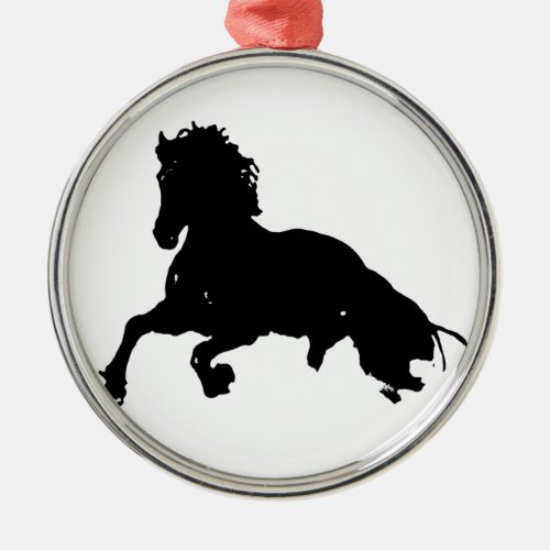 Black White Running Horse Silhouette Metal Ornament