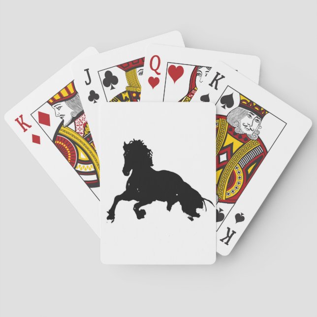 Black White Running Horse Silhouette Poker Cards (Back)