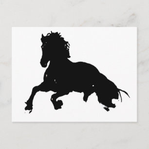 Black White Running Horse Silhouette Postcard