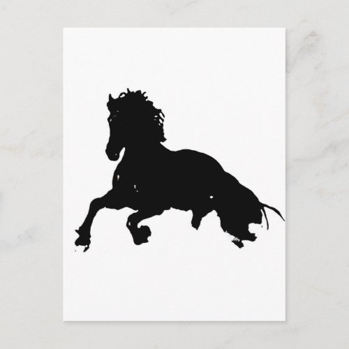 Black White Running Horse Silhouette Postcard