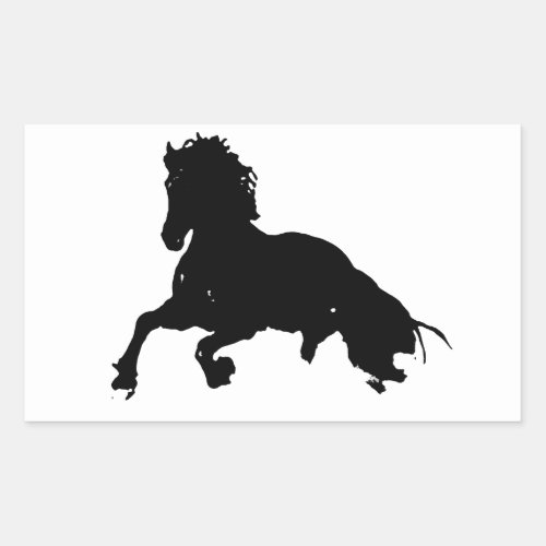 Black White Running Horse Silhouette Rectangular Sticker