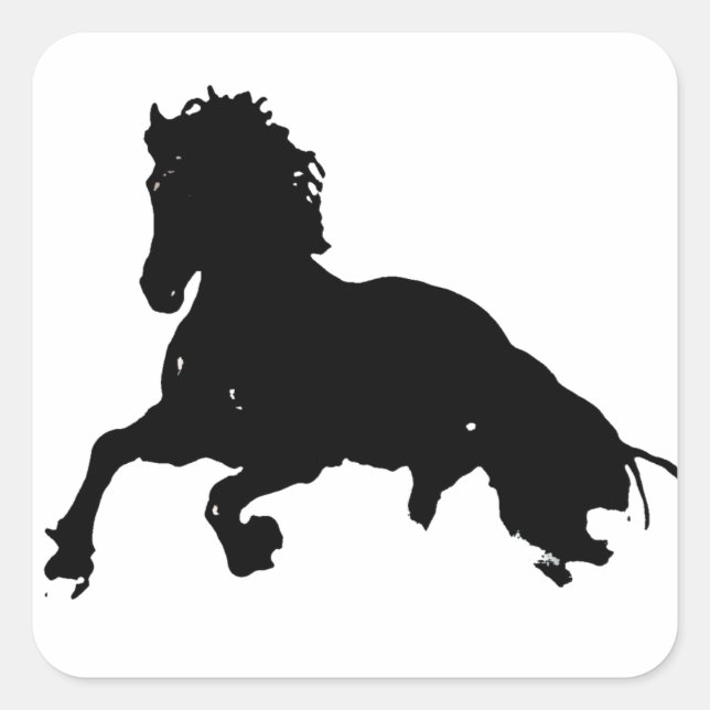 Black White Running Horse Silhouette Square Sticker (Front)