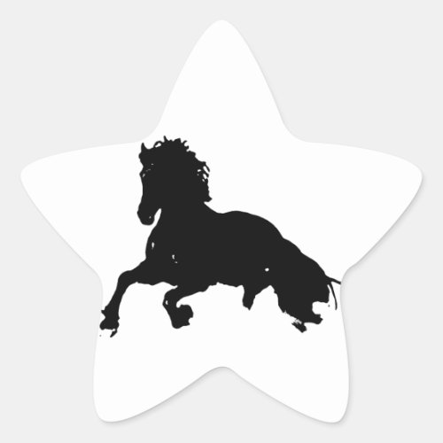 Black White Running Horse Silhouette Star Sticker