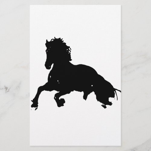 Black White Running Horse Silhouette Stationery