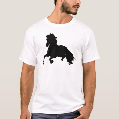 Black White Running Horse Silhouette T_Shirt