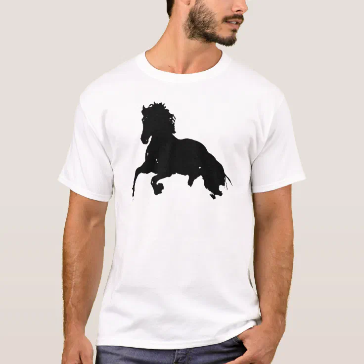 Black White Running Horse Silhouette T-Shirt | Zazzle