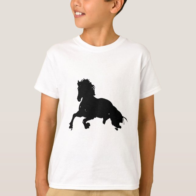Black White Running Horse Silhouette T-Shirt (Front)