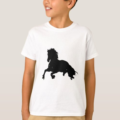 Black White Running Horse Silhouette T_Shirt