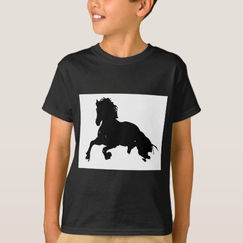 Black White Running Horse Silhouette T_Shirt