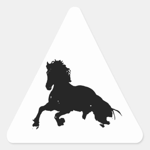 Black White Running Horse Silhouette Triangle Sticker