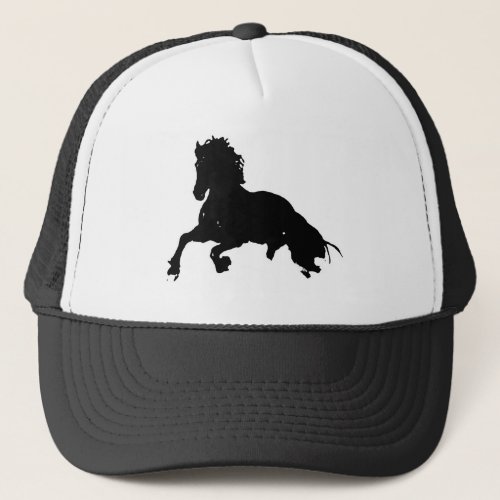 Black White Running Horse Silhouette Trucker Hat