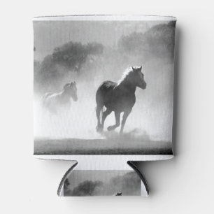 Black & White Running Horses Photo Artwork Can Cooler