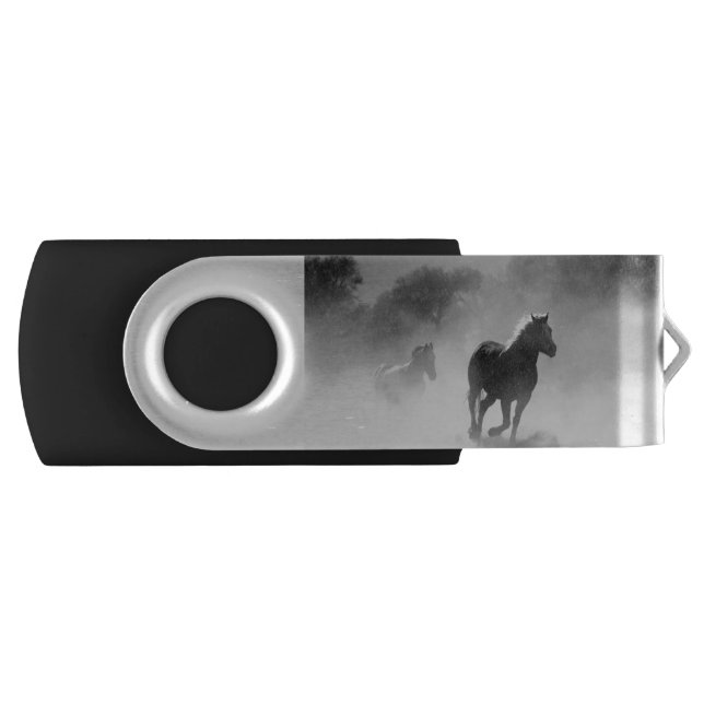 Black & White Running Horses Photo Artwork Flash Drive (Front)