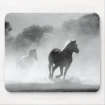 Black & White Running Horses Photo Artwork Mouse Pad