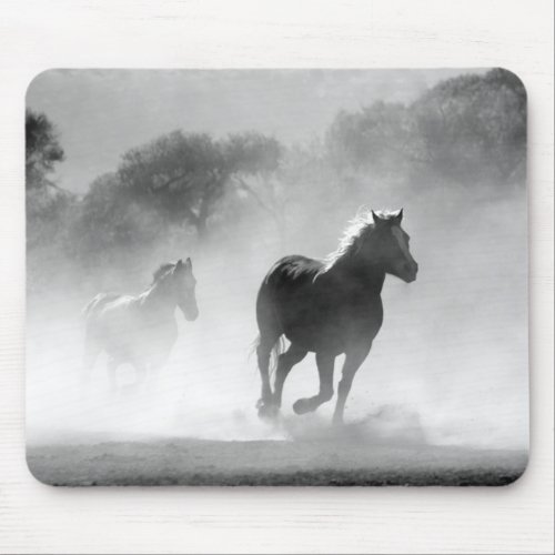 Black  White Running Horses Photo Artwork Mouse Pad