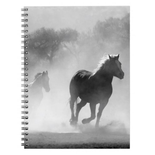 Black  White Running Horses Photo Artwork Notebook