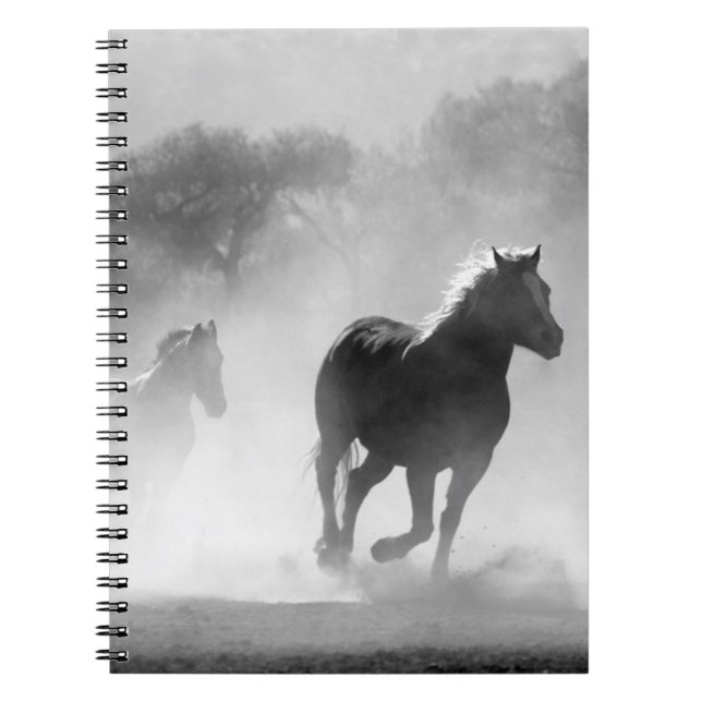 Black & White Running Horses Photo Artwork Notebook (Front)