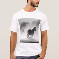 Black & White Running Horses Photo Artwork T-Shirt