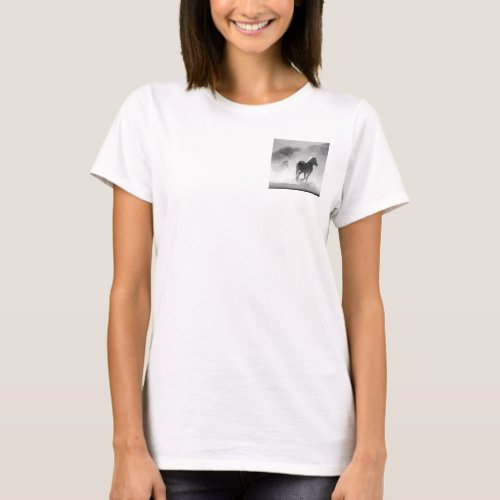 Black  White Running Horses Photo Artwork T_Shirt