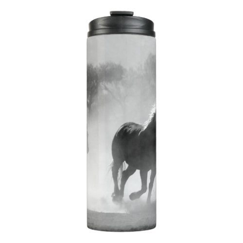 Black  White Running Horses Photo Artwork Thermal Tumbler