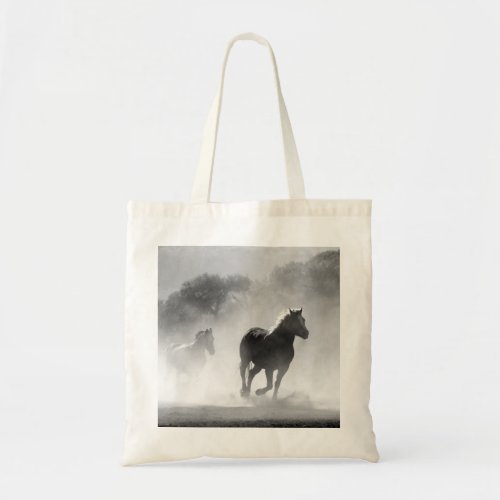 Black  White Running Horses Photo Artwork Tote Bag