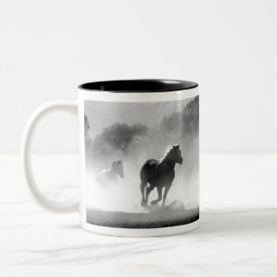Black & White Running Horses Photo Artwork Two-Tone Coffee Mug