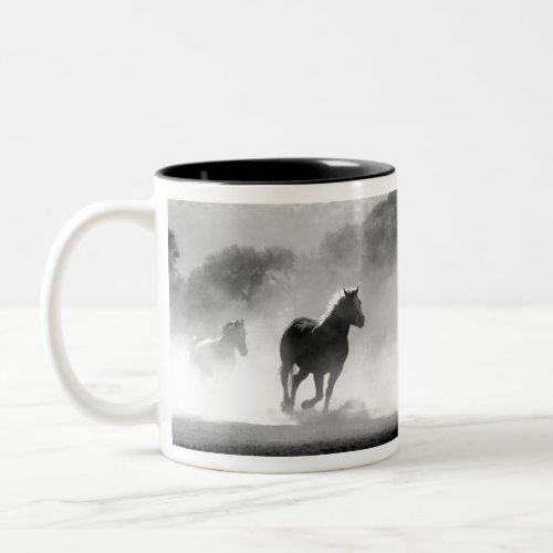 Black  White Running Horses Photo Artwork Two_Tone Coffee Mug