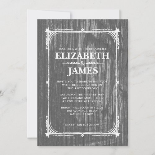 Black &amp; White Rustic Barn Wood Wedding Invitations
