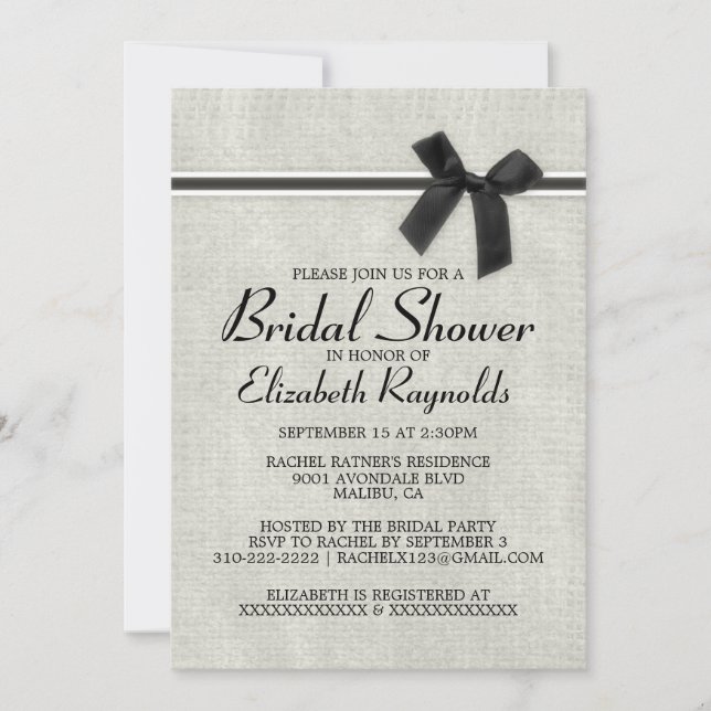Black White Rustic Burlap Bridal Shower Invitation (Front)