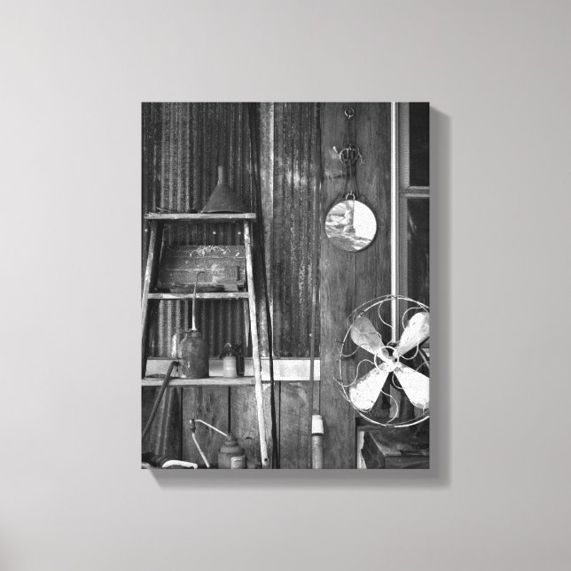 Black & White Rustic Cabin Rusted Tin Wall 11x14 Canvas Print (Front)