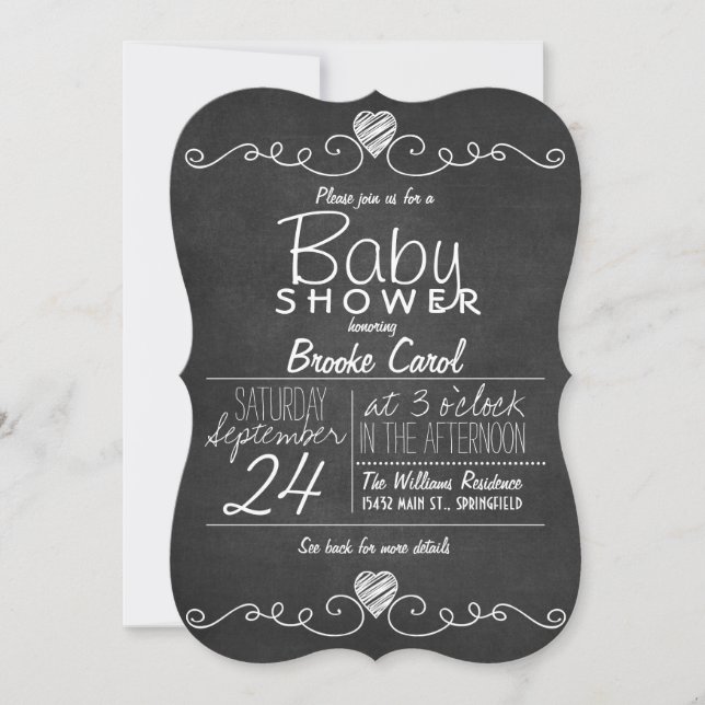 Black & White Rustic Chalkboard, Heart Baby Shower Invitation (Front)