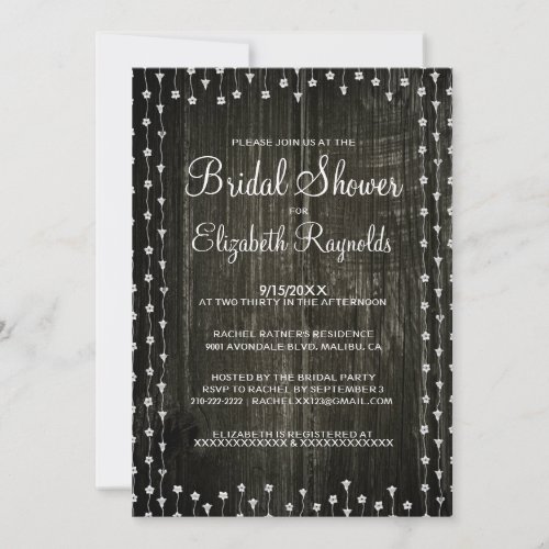 Black White Rustic Country Bridal Shower Invites
