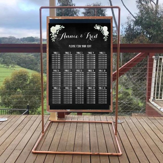 Black & White Rustic Elegant Wedding Seating Chart Foam Board (Black & White Wedding Seating Arrangement)