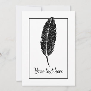 Black & White Rustic Feather Linocut Invitation