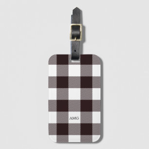 Black & White Rustic Flannel Plaid Pattern Luggage Tag