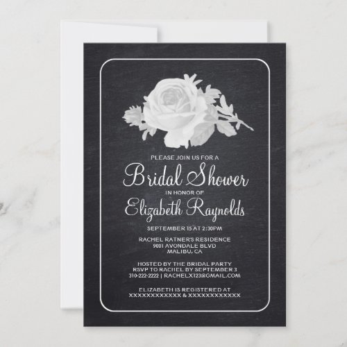 Black White Rustic Floral Bridal Shower Invitation