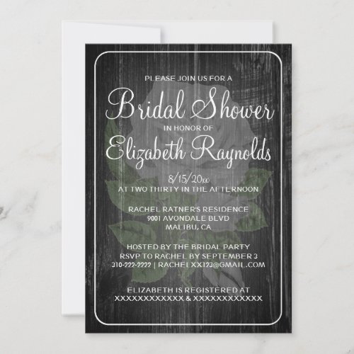 Black White Rustic Floral Bridal Shower Invites