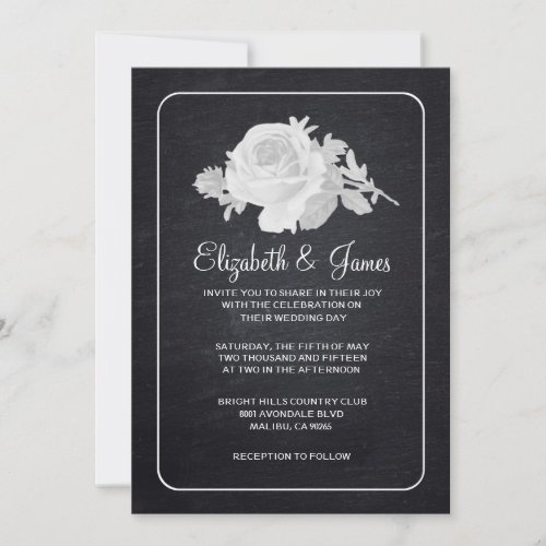Black White Rustic Floral Wedding Invitations