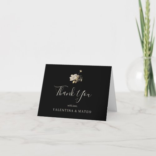 Black White Rustic Floral Wedding Thank You Card