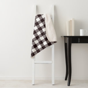 Black & White Rustic Gingham Plaid Flannel Pattern Sherpa Blanket