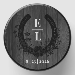 Black White Rustic Horseshoe Monogram Wedding Mini Candle Favors