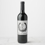 Black White Rustic Horseshoe Monogram Wedding Wine Label