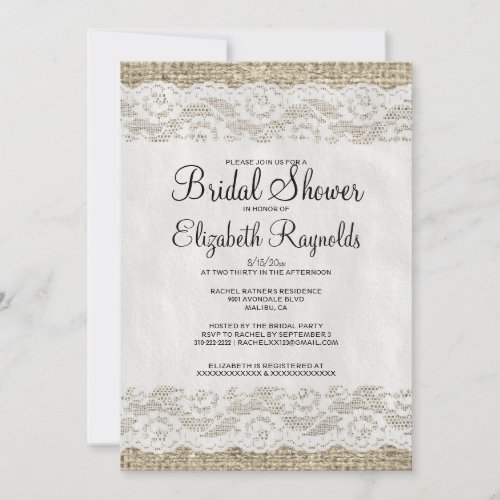 Black White Rustic Lace Bridal Shower Invitations