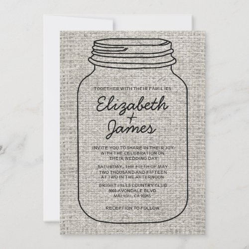 Black White Rustic Mason Jar Wedding Invitations